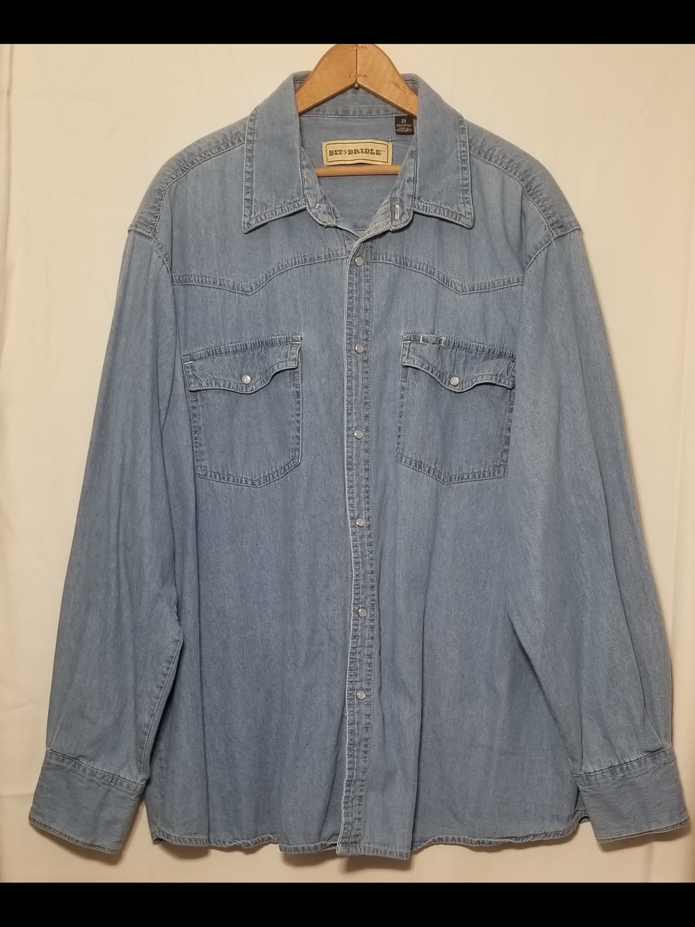 Bit And Bridle Blue Denim Western Shirt With Pearl Snaps XXL